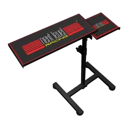 Next Level Racing Suporte Free Standing Keyboard & Mouse, vista em ângulo: duas bandejas pretas com logo e bordas vermelhas