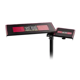 Next Level Racing Suporte Free Standing Keyboard & Mouse, vista lateral: duas bandejas pretas com listras vermelhas montadas