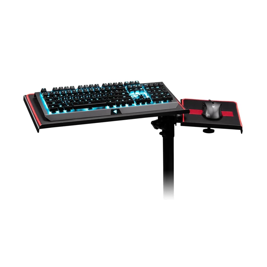 Next Level Racing Suporte Free Standing Keyboard & Mouse, vista lateral: bandeja teclado com retroiluminação azul e bandeja