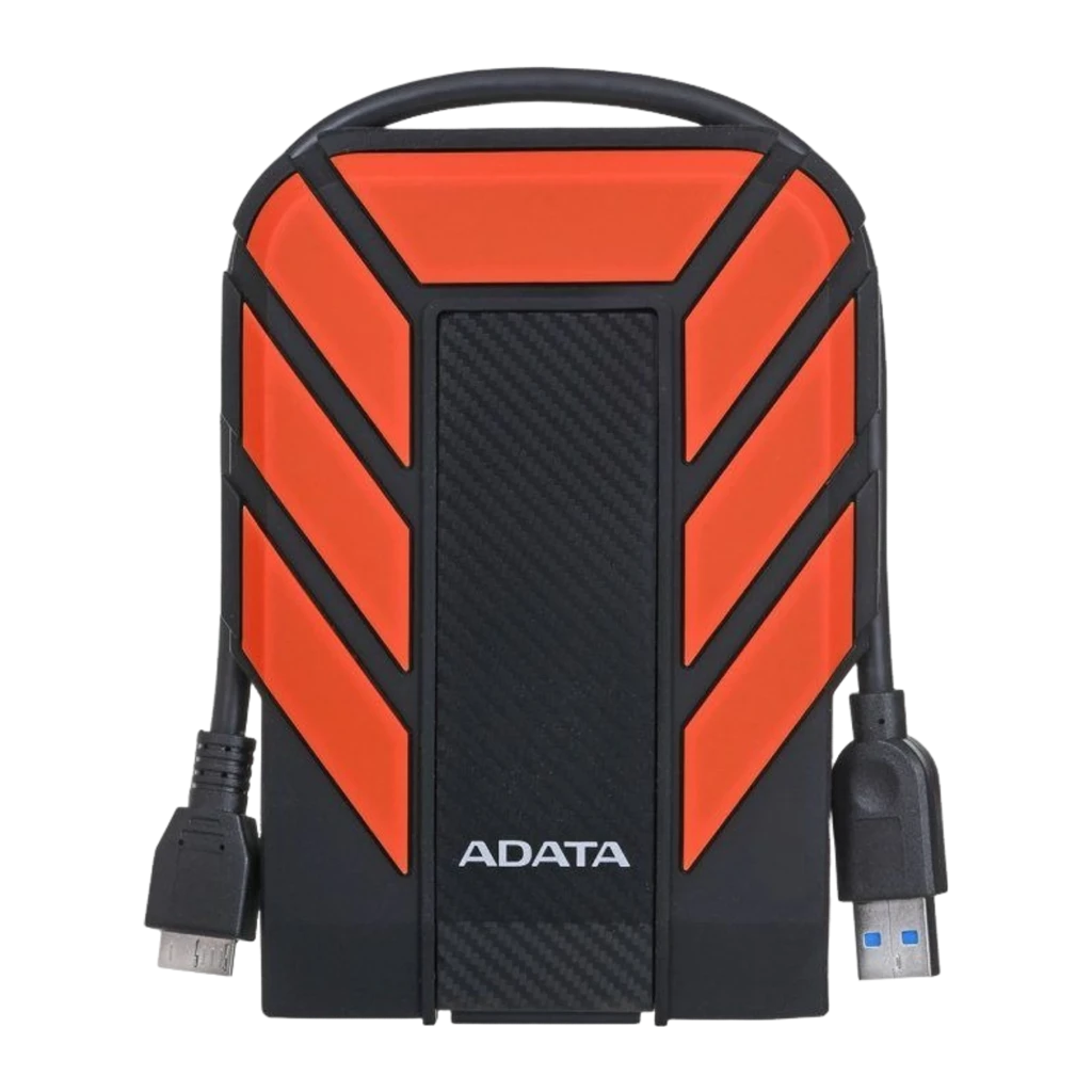 ADATA HD710 Pro 1TB negro, vista frontal: asa superior, cable USB 3.0 desplegado a ambos lados