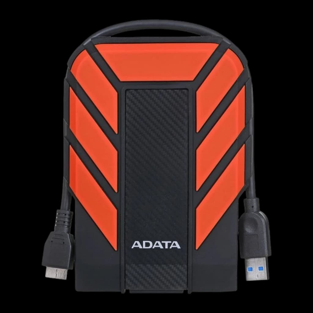ADATA HD710 Pro 1TB negro, vista frontal: asa superior, cable USB 3.0 desplegado a ambos lados
