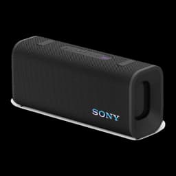 Sony SRS-ULT30 ULT FIELD 3 negro, vista frontal en ángulo: rejilla textil, logo iluminado y botones superiores visibles