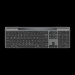Logitech Signature Slim Solar K980 Business QWERTY grafito, vista superior: teclas completas, panel solar y teclado numérico