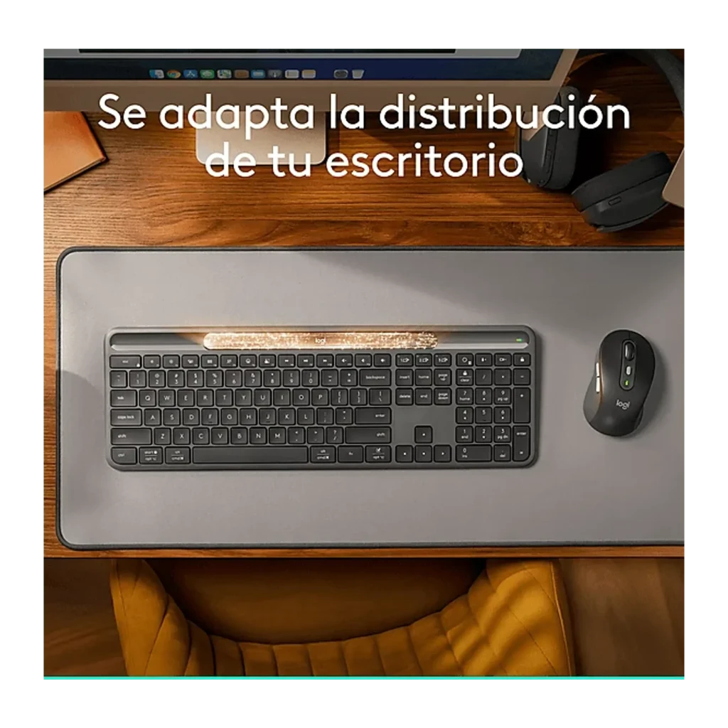 Logitech Signature Slim Solar K980 Business QWERTY grafite, vista superior: teclas completas, painel solar e teclado numérico - Item3