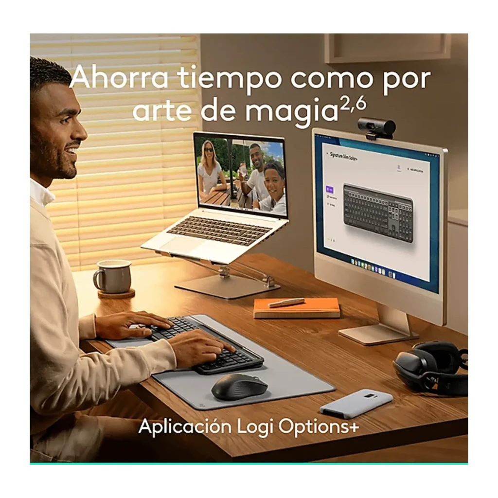 Logitech Signature Slim Solar K980 Business QWERTY grafite, vista superior: teclas completas, painel solar e teclado numérico - Item4
