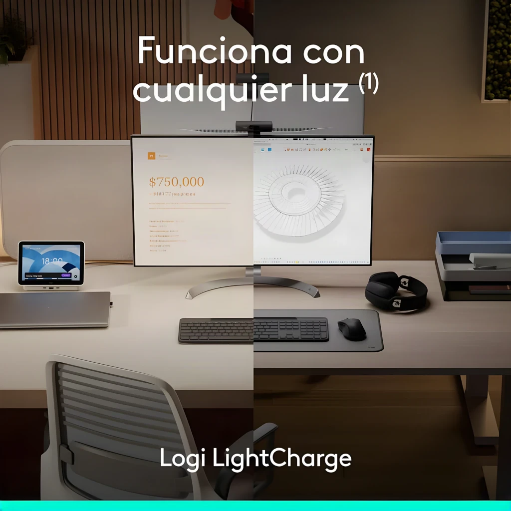 Logitech Signature Slim Solar K980 Business QWERTY grafite, vista superior: teclas completas, painel solar e teclado numérico - Item6