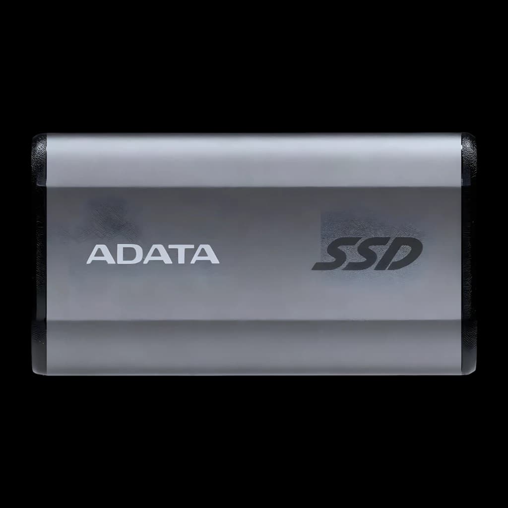 ADATA SE880 500GB gris, vista frontal: cuerpo aluminio con logo ADATA y texto SSD, esquinas negras