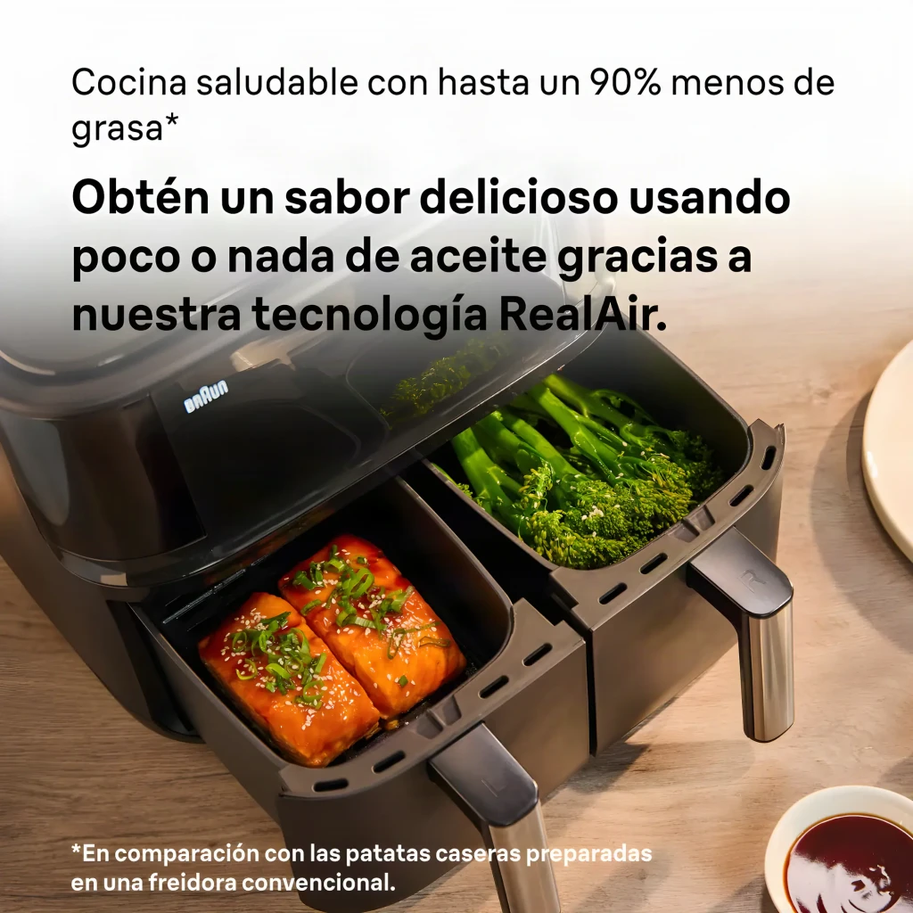 Braun Friteuse à air TwinCook TD 3030I BK 2x4 L noir, vue de face: panneau tactile double affichage 200°C et deux tiroirs - Ítem3