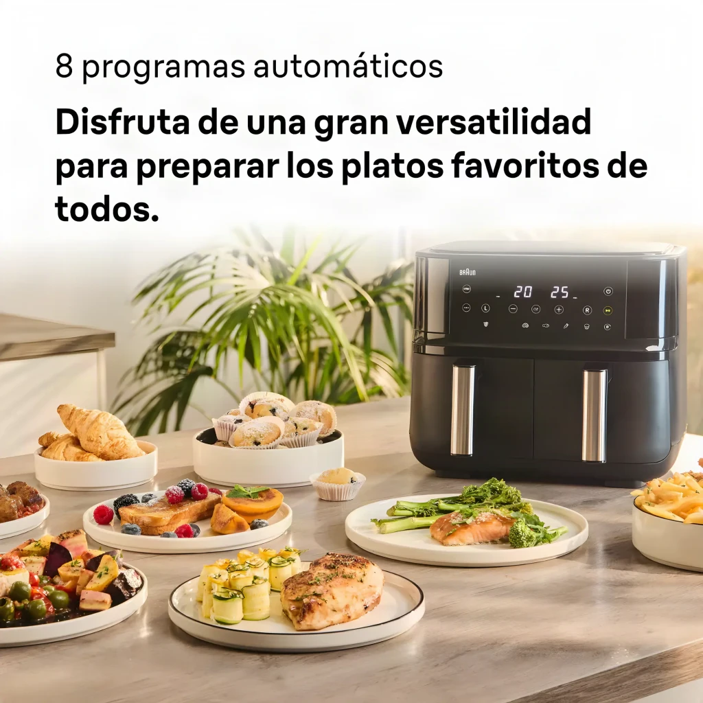 Braun Friteuse à air TwinCook TD 3030I BK 2x4 L noir, vue de face: panneau tactile double affichage 200°C et deux tiroirs - Ítem4