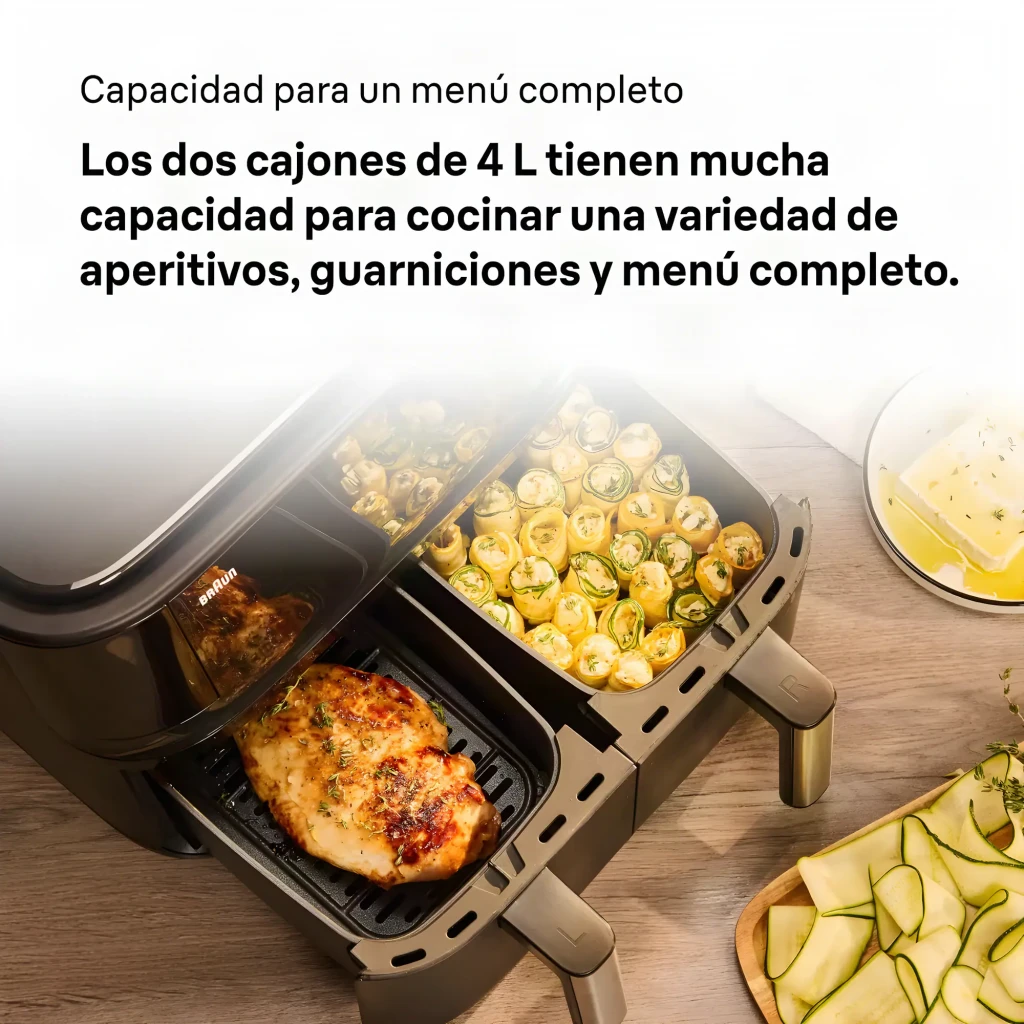 Braun Friteuse à air TwinCook TD 3030I BK 2x4 L noir, vue de face: panneau tactile double affichage 200°C et deux tiroirs - Ítem5