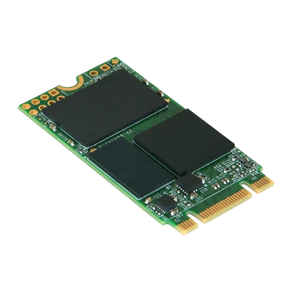 Transcend MTS420 120GB M.2, vista frontal com etiqueta: certificações FC CE RoHS e número de série visíveis - Item2