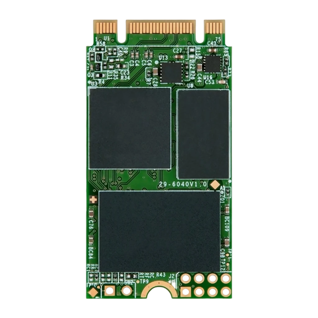 Transcend MTS420 120GB M.2, vista frontal com etiqueta: certificações FC CE RoHS e número de série visíveis - Item1