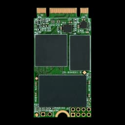 Transcend MTS420 120GB M.2, vista frontal: PCB verde com três chips NAND e conector dourado