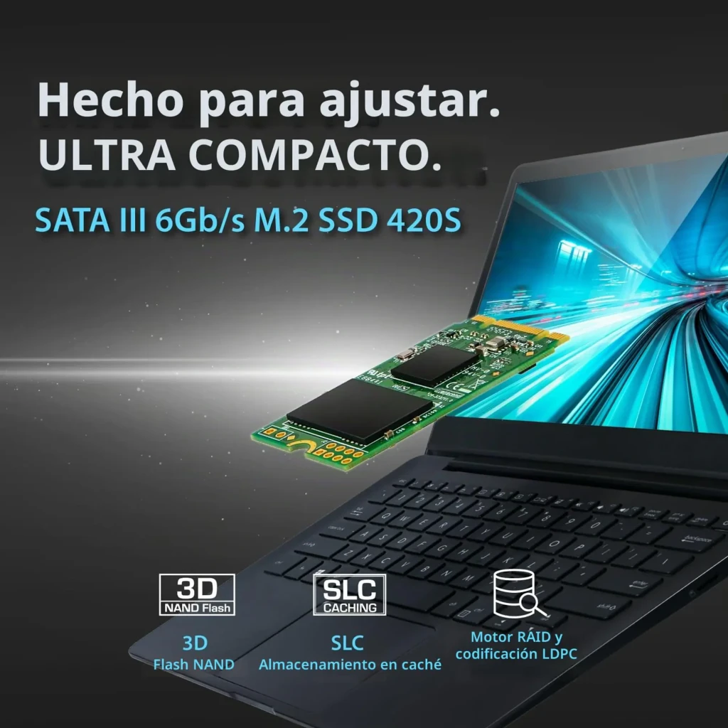 Transcend MTS420 120GB M.2, vista frontal com etiqueta: certificações FC CE RoHS e número de série visíveis - Item3