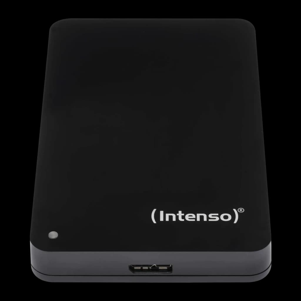 Intenso Disco Rígido Externo 2TB preto, vista frontal: superfície mate, logótipo, LED indicador e porta USB-C na aresta