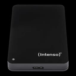 Intenso Disco Rígido Externo 2TB preto, vista frontal: superfície mate, logótipo, LED indicador e porta USB-C na aresta