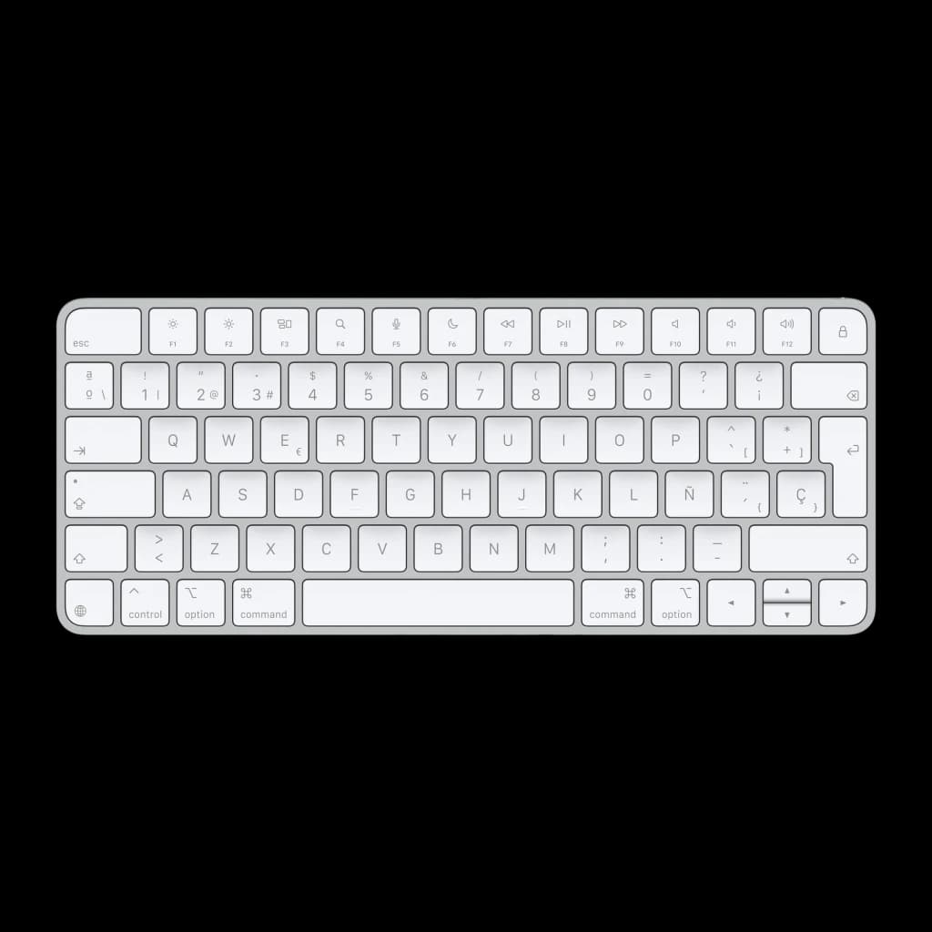 Apple Magic Keyboard QWERTY Espagnol Blanc, vue de dessus: disposition complète des touches avec Ñ et touches de fonction
