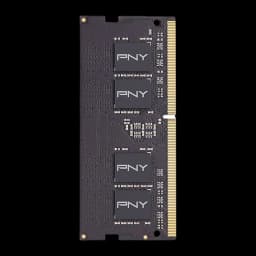 PNY Performance 16GB DDR4 SO-DIMM negro, vista trasera frontal: cuatro chips PNY visibles y conector dorado lateral