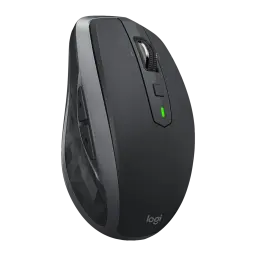 Logitech Rato MX Anywhere 2S Grafite, vista lateral direita: roda de scroll, LED verde e botões laterais visíveis