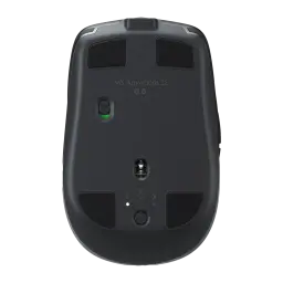Logitech Rato MX Anywhere 2S Grafite, vista inferior: sensor óptico, seletor de dispositivo e patins deslizantes