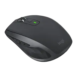 Logitech Rato MX Anywhere 2S Grafite, vista superior em perspetiva: perfil compacto, roda e LED verde de cima