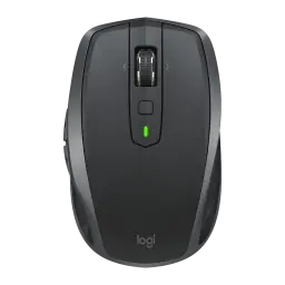 Logitech Rato MX Anywhere 2S Grafite, vista superior: roda de deslocamento, botão central e LED verde indicador de bateria