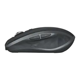 Logitech Rato MX Anywhere 2S Grafite, vista lateral: roda de scroll, botões laterais e textura geométrica em cinzento