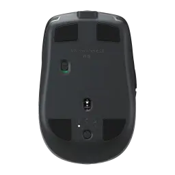 Logitech Rato MX Anywhere 2S Grafite, vista inferior: sensor óptico, botão Easy-Switch e pés deslizantes