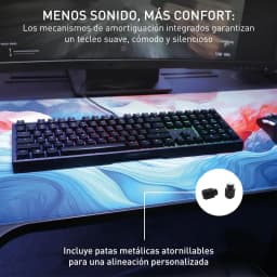 Cherry XTRFY MX 3.1 RGB QWERTY negro, vista lifestyle: teclado sobre mousepad gaming con retroiluminación RGB y patas
