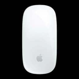 Apple Magic Mouse Multi-Touch blanco, vista superior: superficie táctil lisa con logo Apple centrado