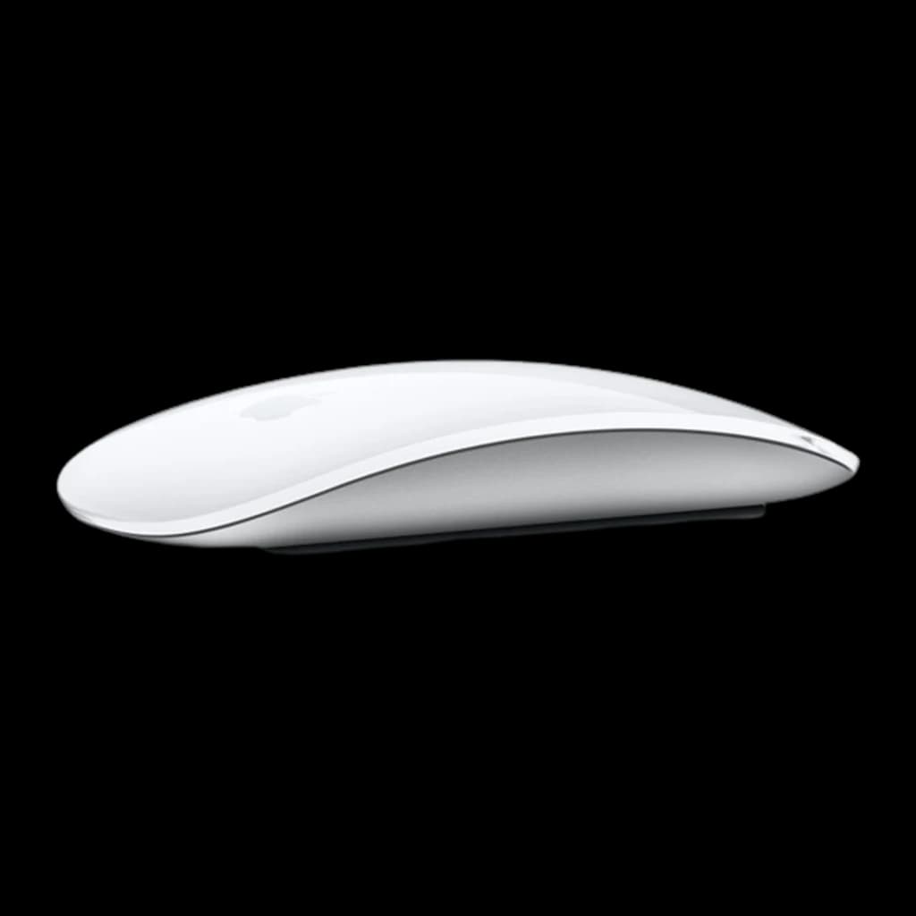 Apple Magic Mouse Multi-Touch blanco, vista lateral: perfil ultrafino y curva ergonómica de la carcasa