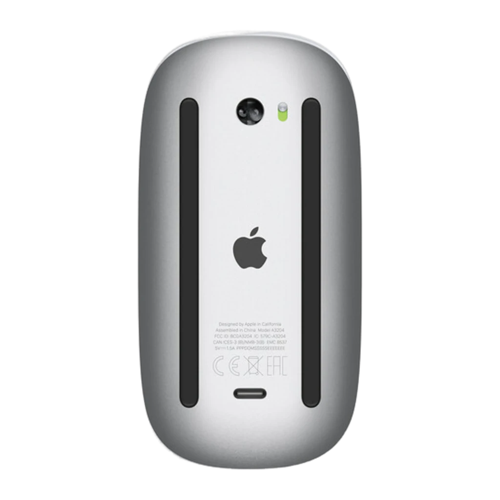 Apple Magic Mouse Multi-Touch branco, vista superior: superfície tátil lisa com logótipo Apple centrado - Item2