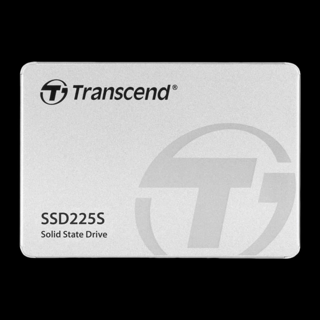 Transcend SSD225S 250GB argenté, vue de face: boîtier aluminium avec logo et modèle gravés