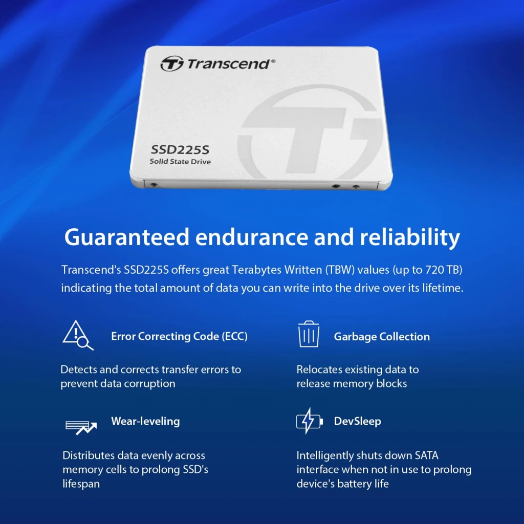 Transcend SSD225S 250GB prateado, vista frontal: carcaça de alumínio com logótipo e modelo gravados - Item3
