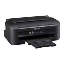 Epson WorkForce WF-2110W noir, angle avant droit: bac de sortie ouvert et vide, aucun document en cours d'impression