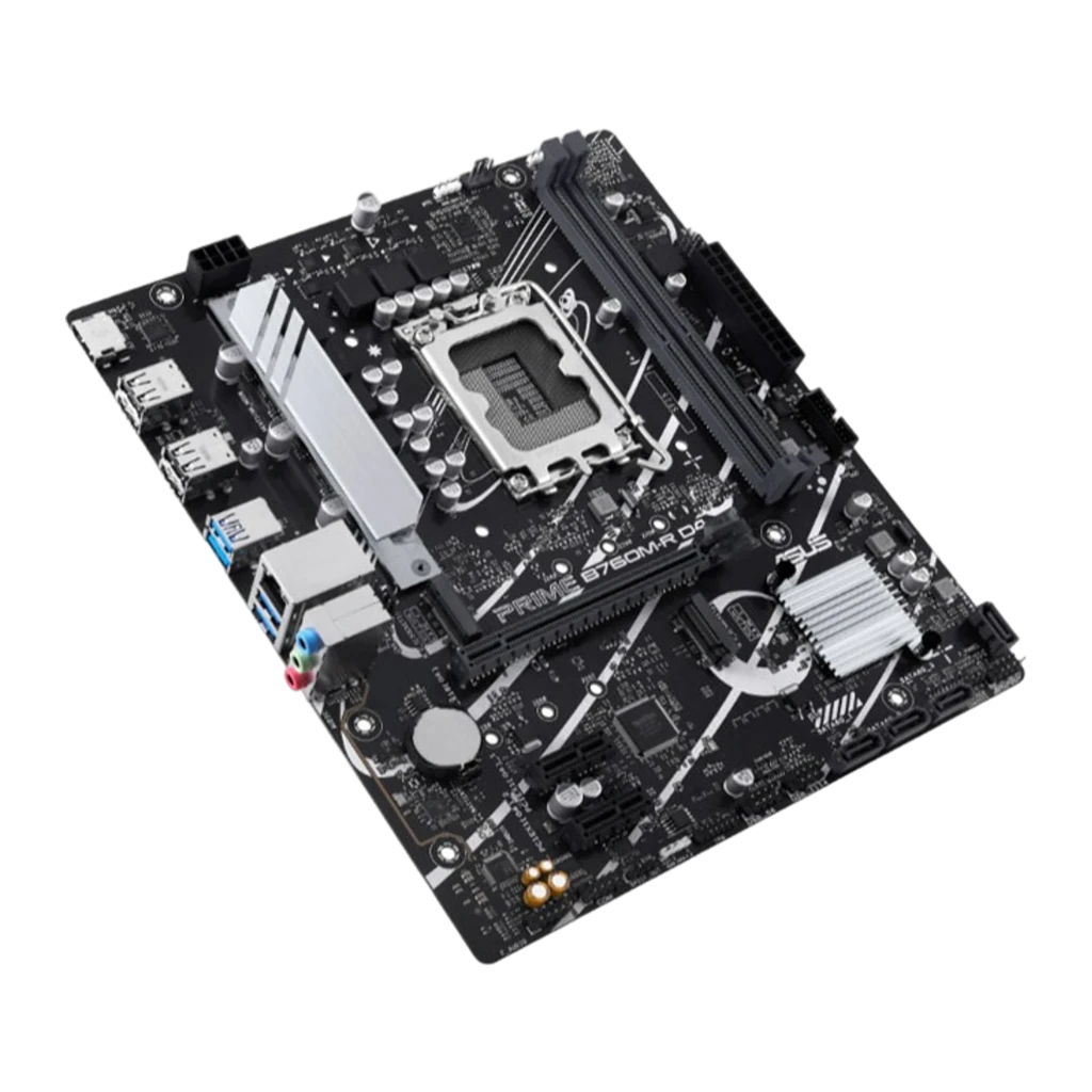 ASUS Prime B760M-R D4 preto, vista frontal com caixa: placa-mãe Micro ATX e embalagem oficial juntas - Item3
