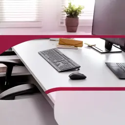CHERRY Stream Desktop negro, vista en escritorio: teclado y ratón inalámbricos negros sobre mesa de oficina con monitor