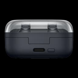 Samsung Galaxy Buds 4 SM-R540 preto, vista traseira: estojo fechado com porta USB-C e botão na parte inferior