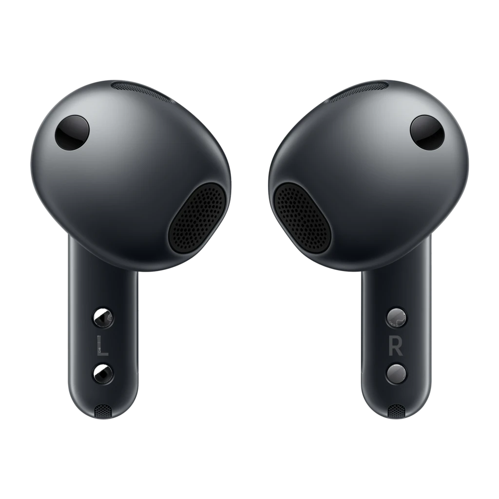 Samsung Galaxy Buds 4 SM-R540 negro, vista superior: estuche abierto con auriculares dentro y tallos metálicos plateados - Ítem4