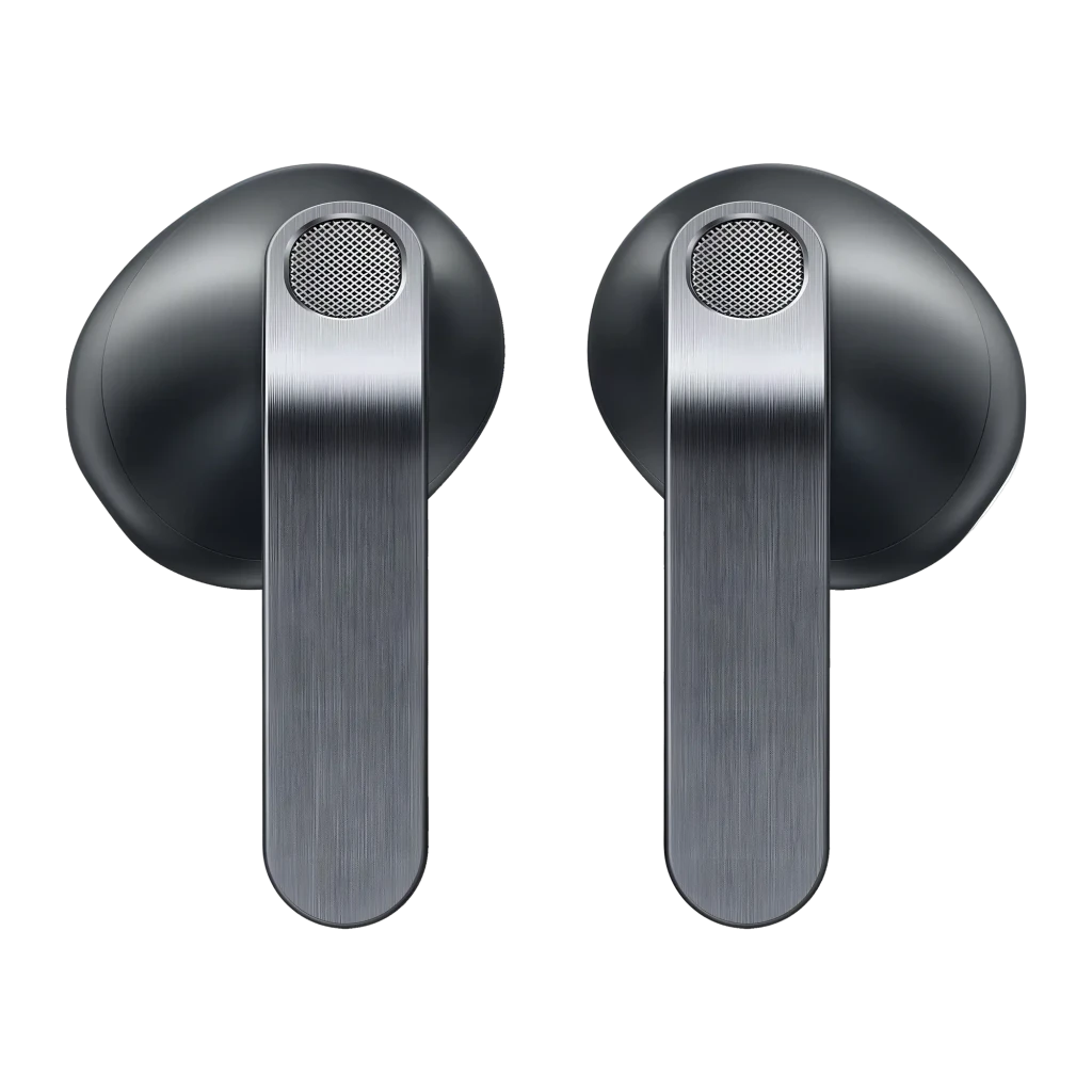 Samsung Galaxy Buds 4 SM-R540 negro, vista superior: estuche abierto con auriculares dentro y tallos metálicos plateados - Ítem6