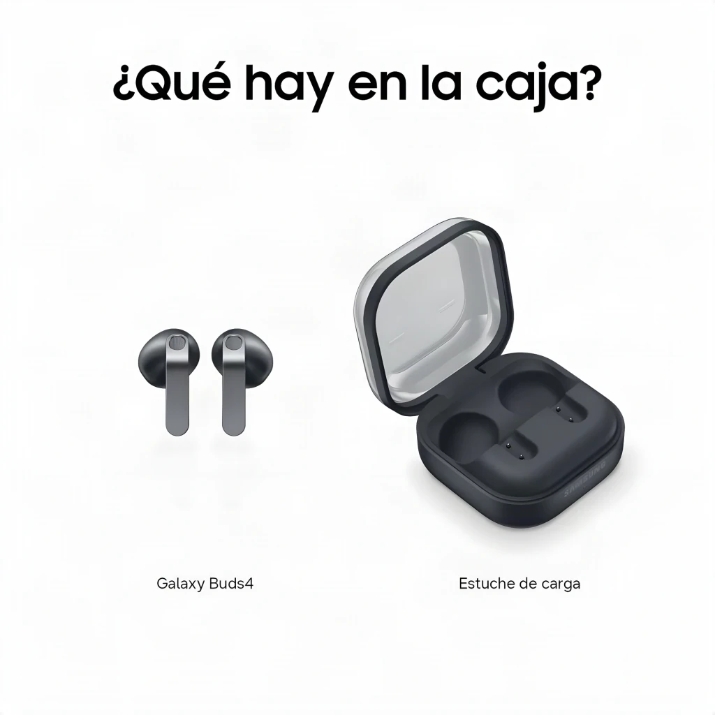 Samsung Galaxy Buds 4 SM-R540 negro, vista superior: estuche abierto con auriculares dentro y tallos metálicos plateados - Ítem9