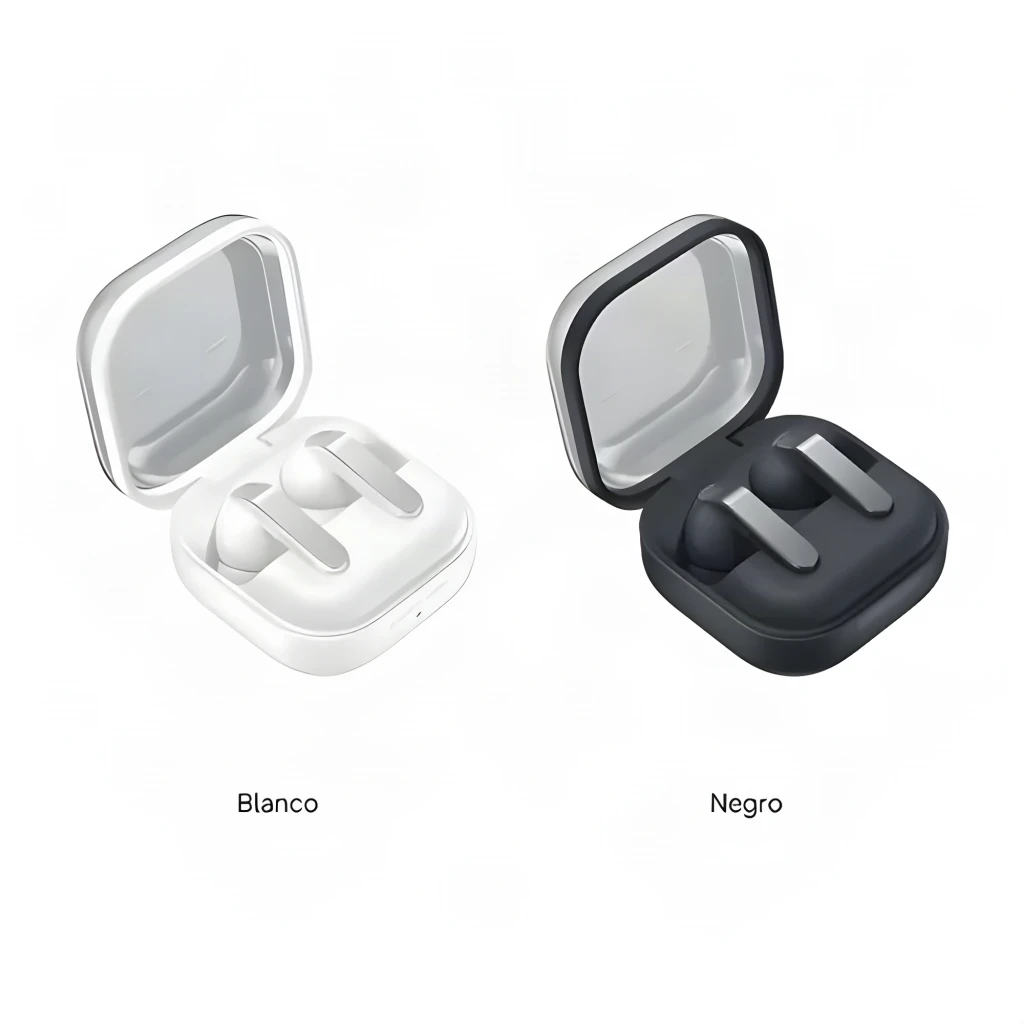 Samsung Galaxy Buds 4 SM-R540 negro, vista superior: estuche abierto con auriculares dentro y tallos metálicos plateados - Ítem10