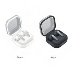 Samsung Galaxy Buds 4 SM-R540 preto, comparação de cores: estojo aberto preto ao lado da variante branca com auriculares