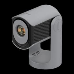Philips NeoPix 156 gris, vue avant en angle: objectif de projection, grilles de ventilation et base rotative