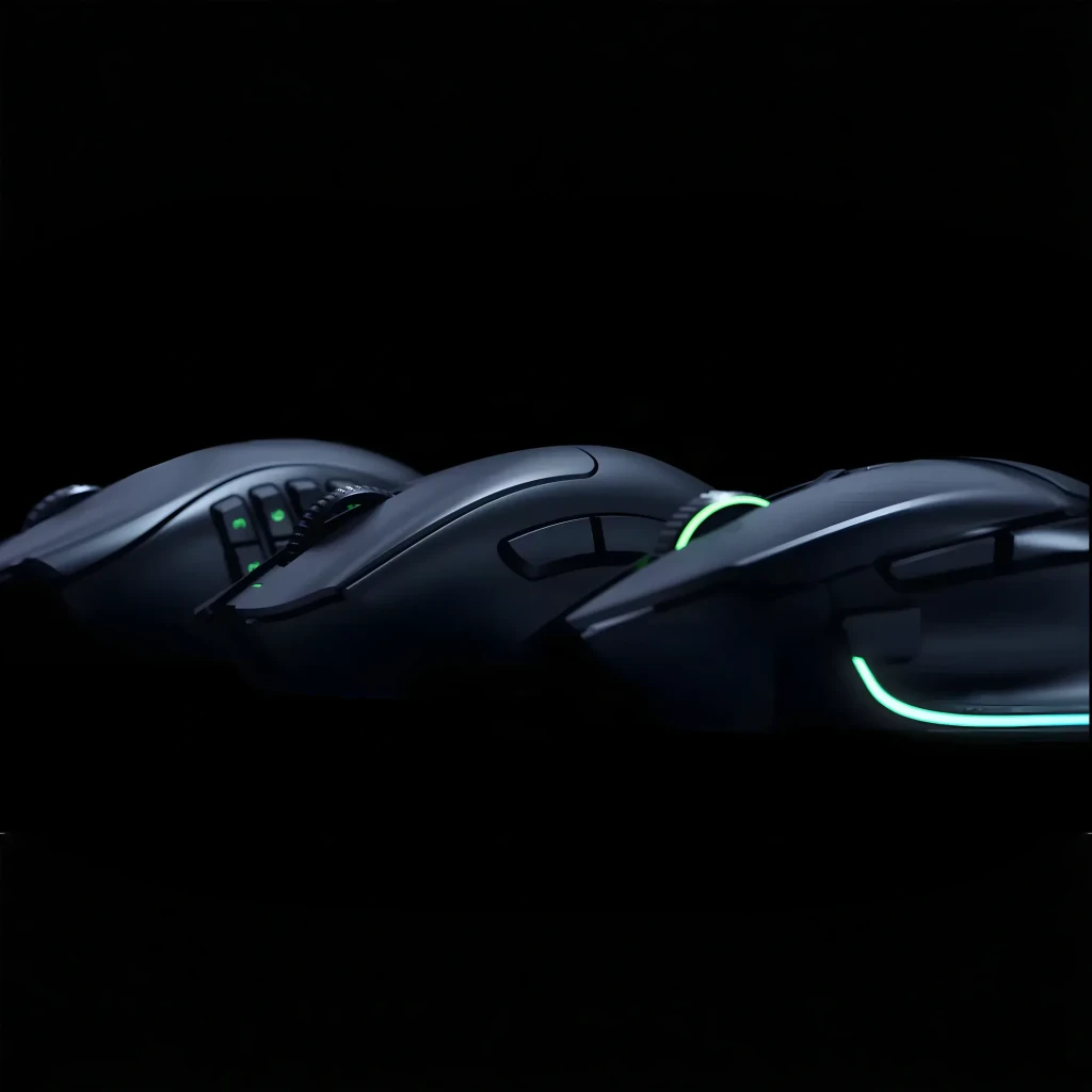 Razer Naga V2 Hyperspeed preto, vista superior: painel lateral com 12 botões, roda e LED verde central - Item5