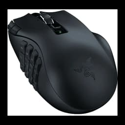 Razer Naga V2 Hyperspeed noir, vue latérale gauche: pavé de 12 boutons numérotés, logo serpent et LED verte