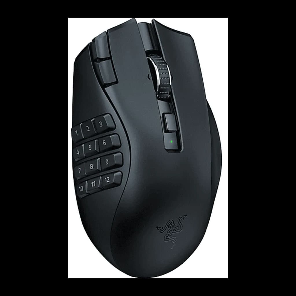 Razer Naga V2 Hyperspeed noir, vue latérale droite: pavé de 12 boutons numérotés, molette et logo Razer visibles