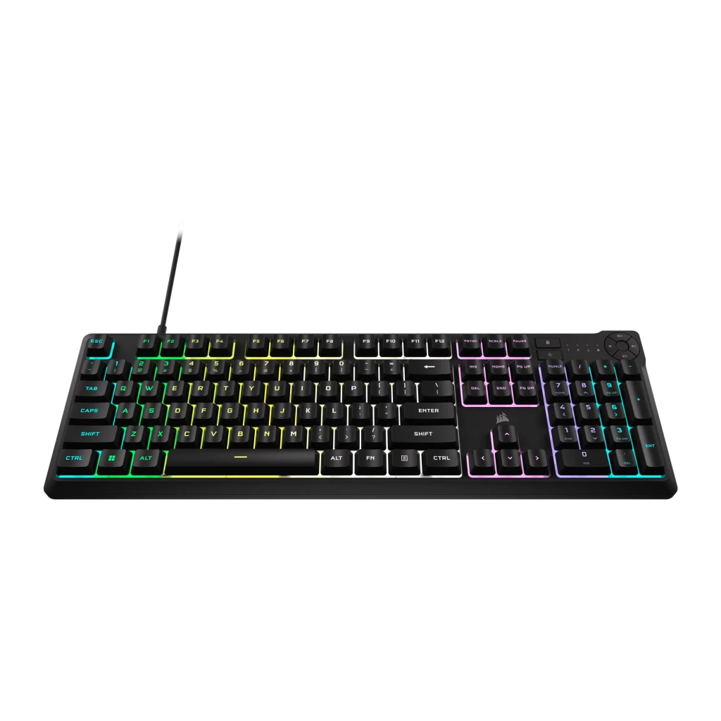 Corsair Clavier K55 Core noir, vue de dessus: rétroéclairage RGB multicolore et disposition espagnole avec pavé numérique - Ítem1
