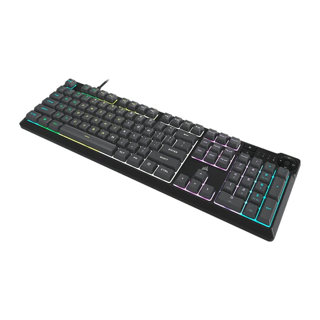 Corsair Clavier K55 Core noir, vue de dessus: rétroéclairage RGB multicolore et disposition espagnole avec pavé numérique - Ítem2