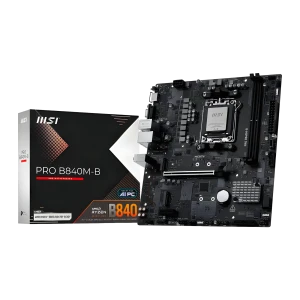 MSI Pro B840M-B AM5 mATX, carte mère avec boîte: socket AM5, slots RAM et boîte du produit